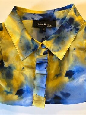 Evan Picone Watercolor  Sheer Ruffle Button Front Blouse Shirt Size 22W Cottage